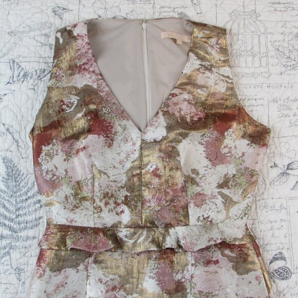 Anthropologie Hutch Metallic Pink Gold Cream Jacquard party wedding dress sz 0 - Picture 4 of 8